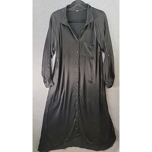 Young Fabulous Broke YFB Shirt Dress Womens Sz S Black ButtonUp LS Rolltab Pckts